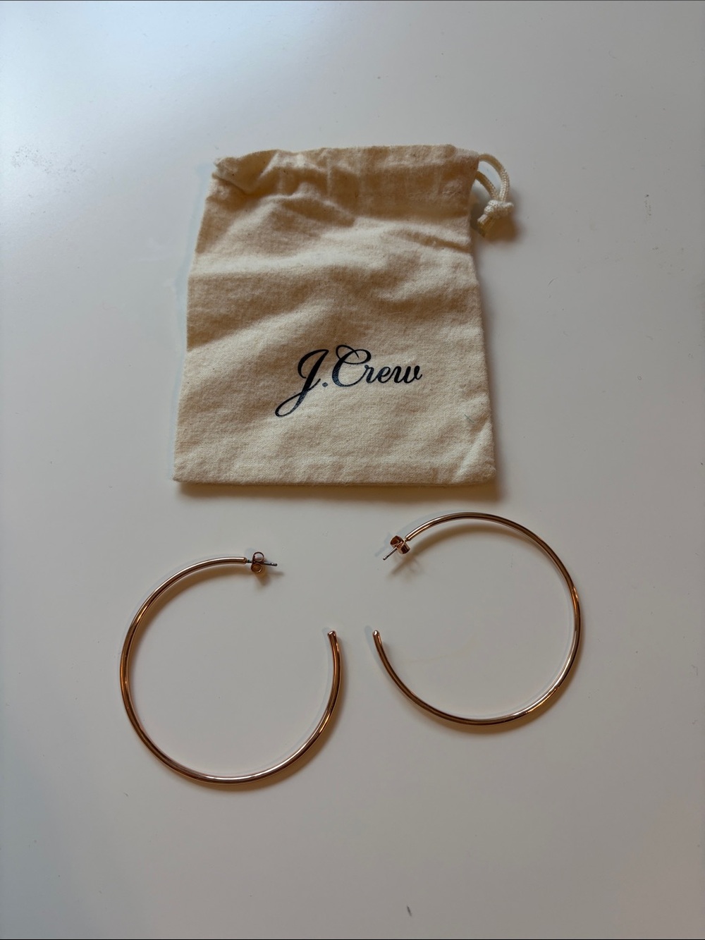 J. Crew Rose Gold Large Hoop Earrings with Branded Pouch